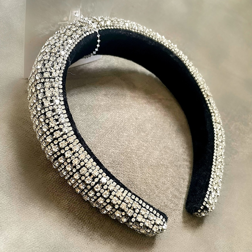 Express Rhinestone Padded Headband in Black and Silver